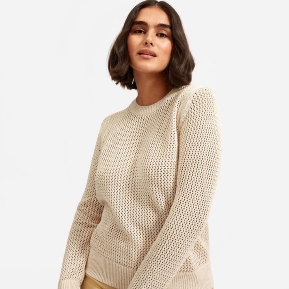 Everlane The Mesh Soft Cotton Crew Neck Sweater‎ in Praline XS